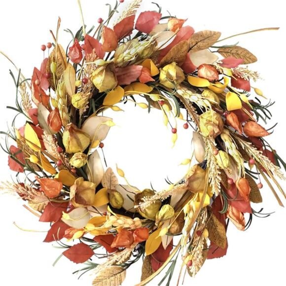 18'' Fall Wreaths for Front Door with Leaf and Berry, Fall Decor Autumn Wreath - Picture 1 of 8